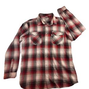 Carhartt Red and Black Plaid Casual Flannel Shirt Snap Buttons XLTall